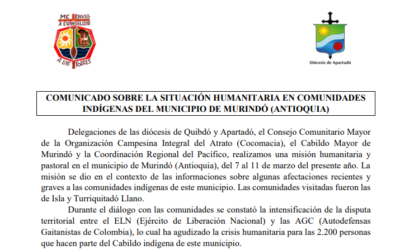 Comunicado a la opinión pública: Situación humanitaria en las comunidades indígenas del municipio de Murindó, Antioquia